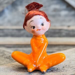 1950's Halloween Orange Pixie Elf Fairy w Bold Red Hair-National Potteries Japan